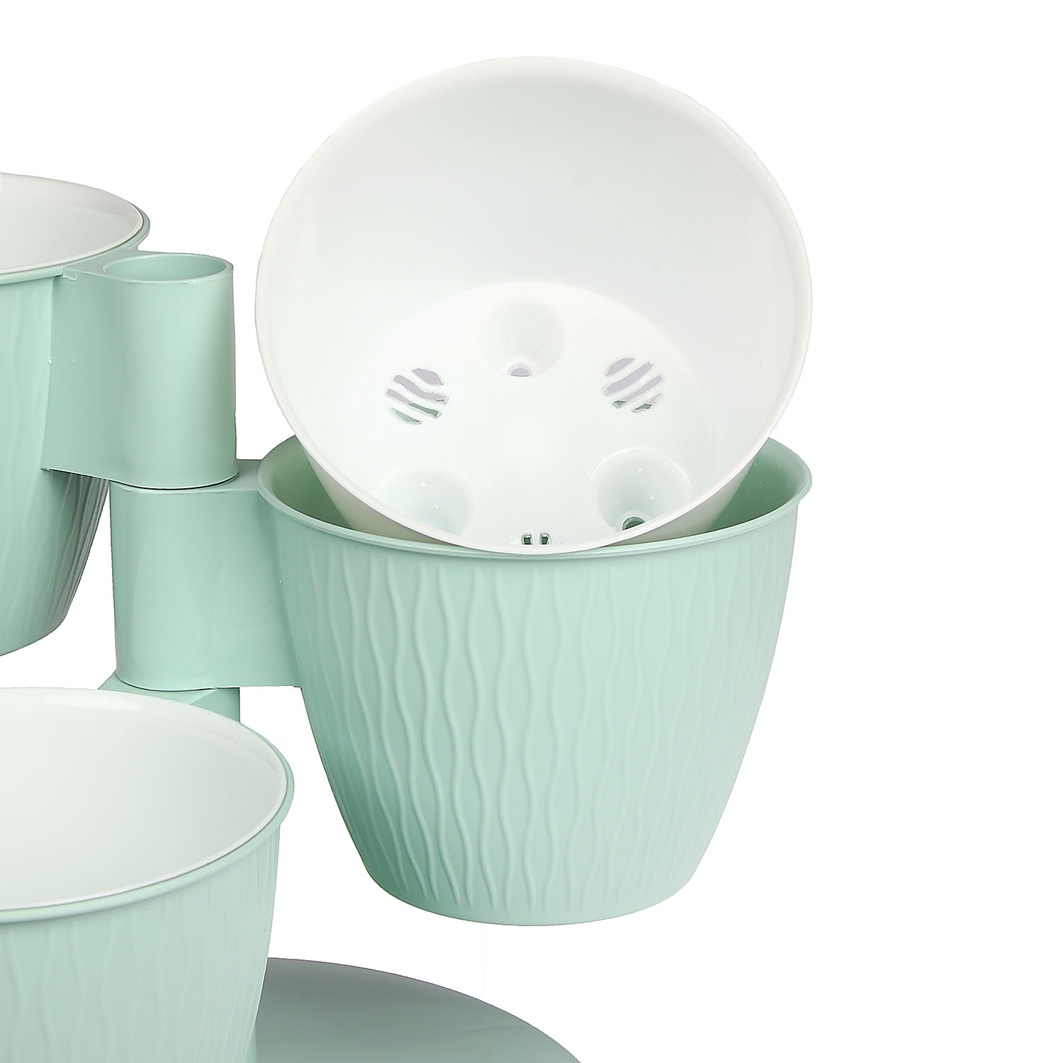 Кашпо-"Каскад" 3-х местная пластм. "Пирамида"  d верха 125мм h100мм со вставками Мята *1/10