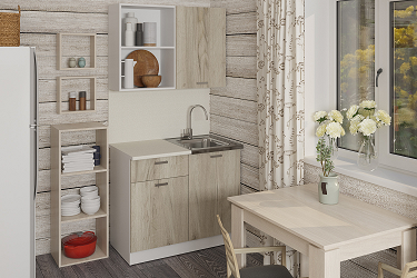 Кухонный гарнитур ГЕРДА Дачный мини 1 м, дуб браун / берилл бежевый