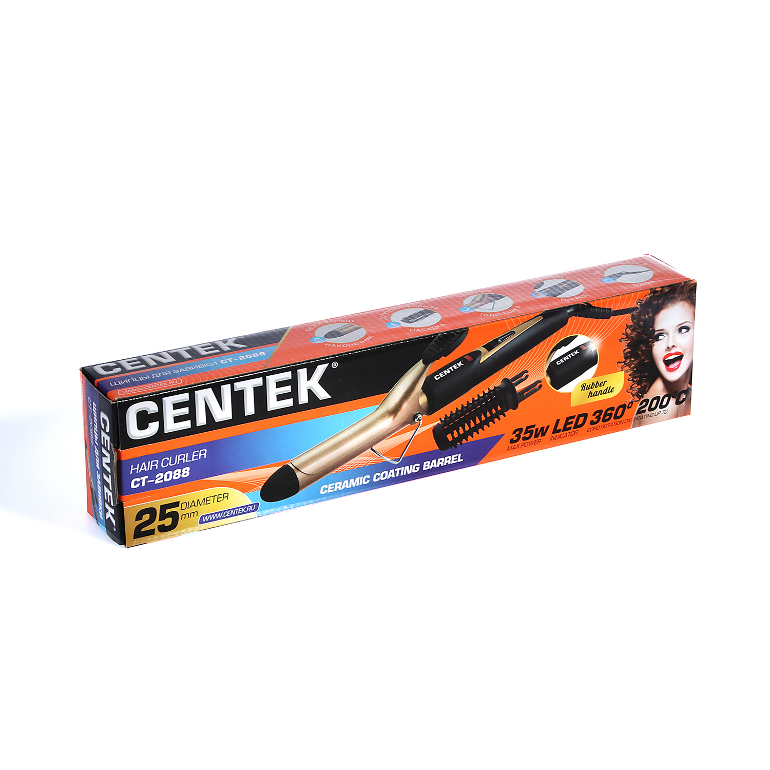 Щипцы для завивки волос Centek СТ-2088 35Вт, диам. 25мм, керам.покрытие, насадка щетка *1/24 *