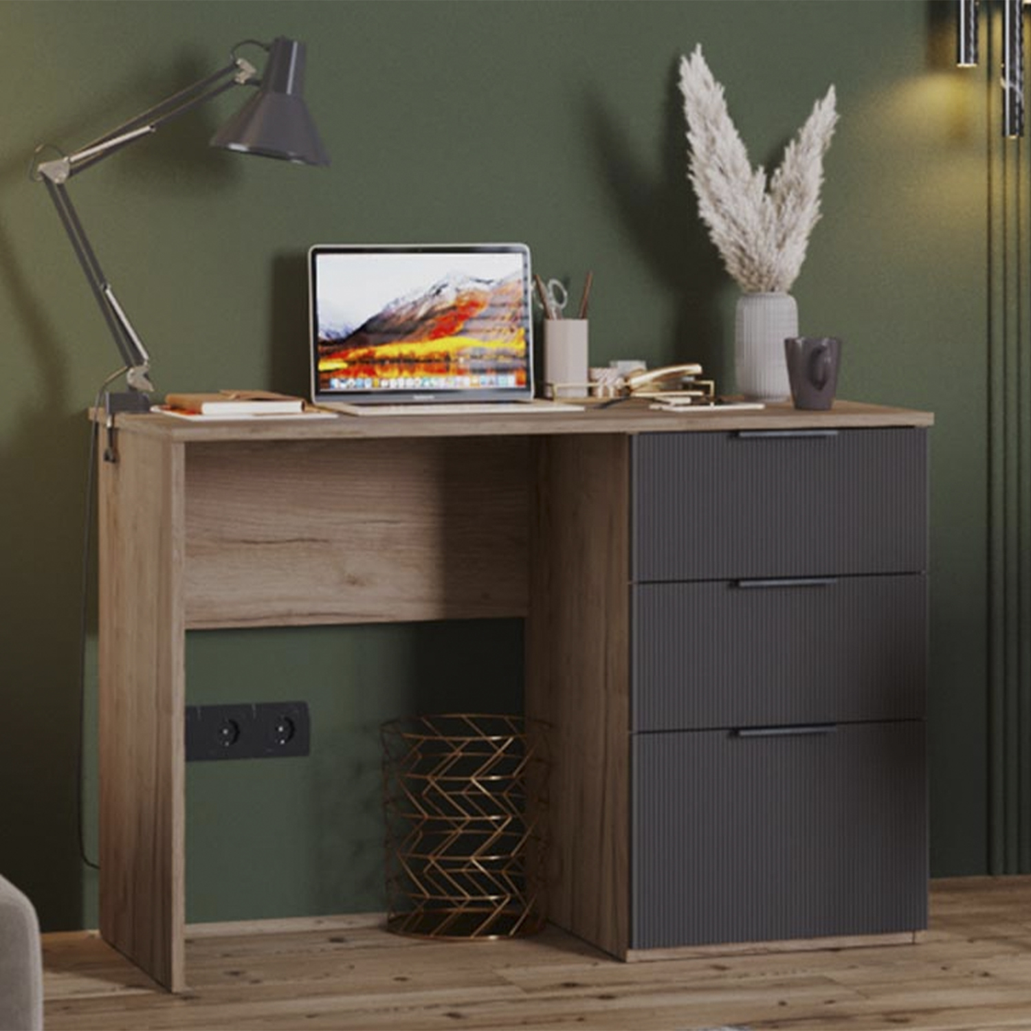 Стол письменный Графит 1102*500*750мм Дуб крафт табачный/холст вулкан*1