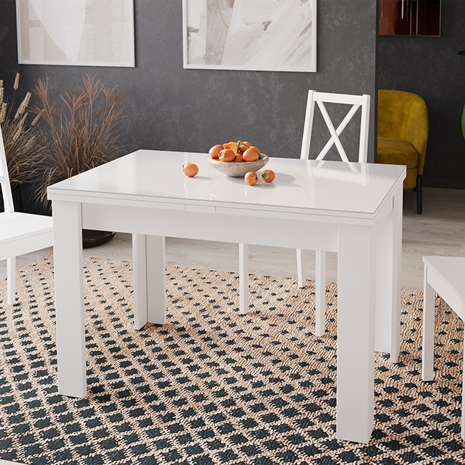 Стол обеденный прямоугольный раздв.Норман Тип1 1100(+1000)мм*690мм Белый/СТЕКЛО БЕЛЫЙ ГЛЯНЕЦ*1