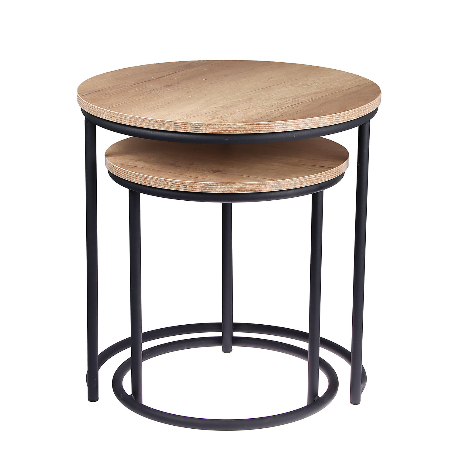 Стол журнальный МАТРЕШКА комплект столешниц 2 шт.ЛДСП Дуб КАНЬОН+Подстолье труба КРУГЛАЯ ЧЕРНАЯ*1