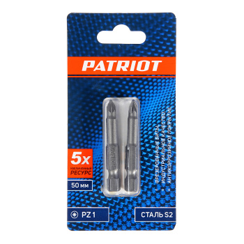 Бита крестовая PZ1х50мм (2шт) фрезерованная S2 хвостовик1/4"Е EDGE PATRIOT *1/20/240