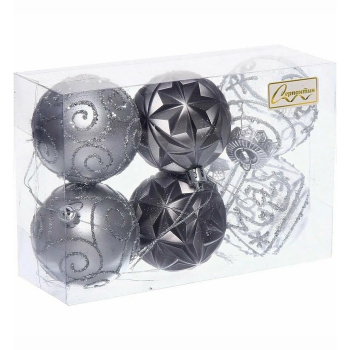 Набор шаров "Фантазия" 6 см (в наборе 6 шт), Графит, серебро