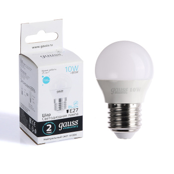 Лампа светодиодная 10W Е27 шар 4K нейтральный 730лм Elementary 53220 *10/100