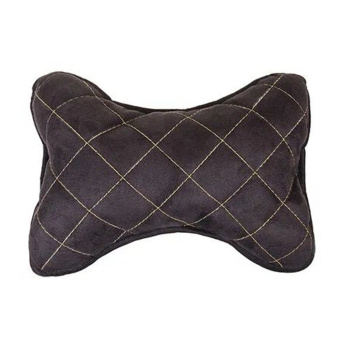 Подушка автомобильная на подголовник, SKYWAY, EXPENSIV, алькантара, черная, строчка золотая 7383474