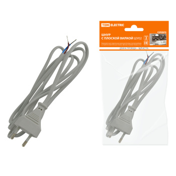 Шнур с вилкой ШУ02 ШВВП 2х0,75мм2 1,7м серебр.металлик TDM SQ1305-0015 *1/80