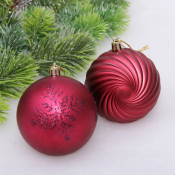 Новогодние шары "Изящные узоры" 8 см (набор 9 шт), Рубин