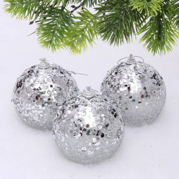 Новогодние шары "GLAME - Волшебный блеск" 8 см (набор 3 шт), Серебро