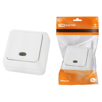 Выключатель "Ладога" ОП 1кл. белый с индикатором 10А IP20 TDM SQ1801-0009 *10/200