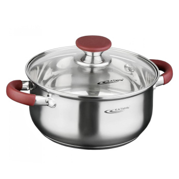 Кастрюля нерж. "Катунь" "Берта" 5,0л d24см термораспред. дно, Стекл. кр., силик.руч. КТ15-D-24 *1/4