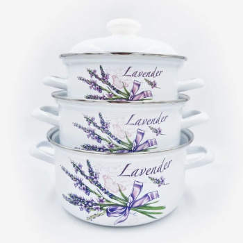 Набор кастрюль эмалированных: 1,5л+2,0л+3,0л рис. "Лаванда" С-124АП2/4 "Лысьвенские ЭМАЛИ" *1
