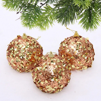 Новогодние шары "GLAME - Волшебный блеск" 8 см (набор 3 шт), Розовое золото