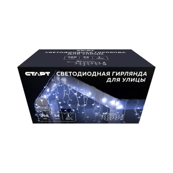 Гирлянда «Бахрома» Старт, 8х0.7 м, фиксинг, белый, 268 LED, IP45, 220 В