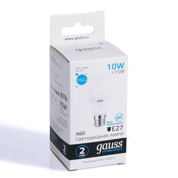 Лампа светодиодная 10W Е27 груша 6,5K холодный A60 950лм Elementary 23230 *10/50