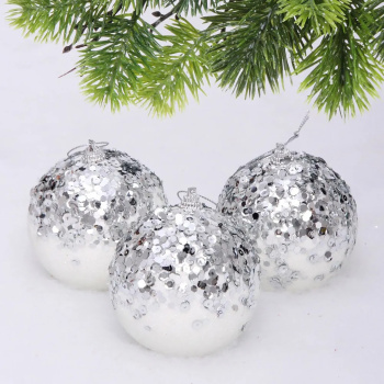 Новогодние шары "GLAME - Блеск" 8 см (набор 3 шт), Белый