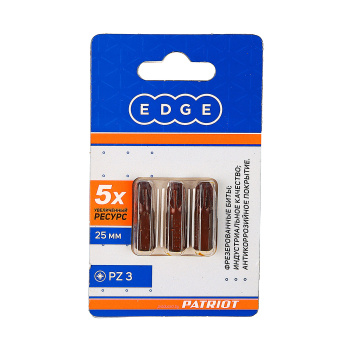 Бита крестовая PZ3х25мм (3шт) фрезерованная S2 хвостовик1/4"С EDGE PATRIOT *1/20