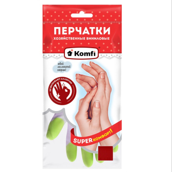 Перчатки виниловые прочные L (большой) 1пара Белые с Цв.пальч. PVHCLR3 "Komfi" *1/72/144