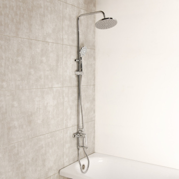 Смеситель для ванны Hans Fetter HF9805, короткий излив, однорычажный, со стойкой для душа, с лейкой